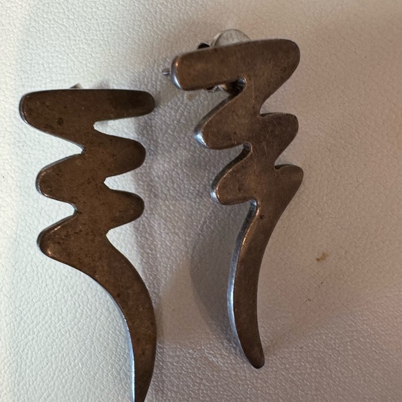 Jewelry - Vintage modern Abstract Lightning Bolt sterling silver stud squiggle Earrings
